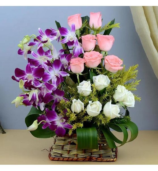 Bright Roses with Elegant Orchids