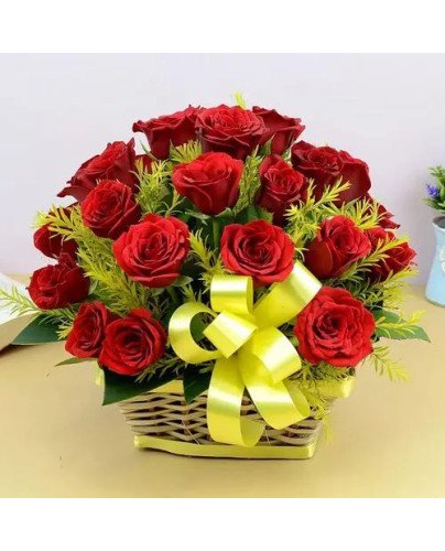 Classic Round Shape Basket of Red Roses