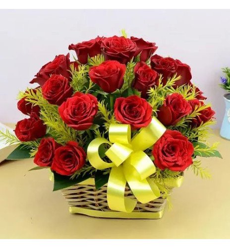 Classic Round Shape Basket of Red Roses