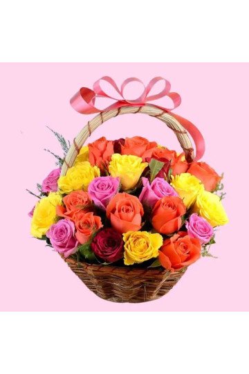 Elegant Basket of Playful Mixed Roses
