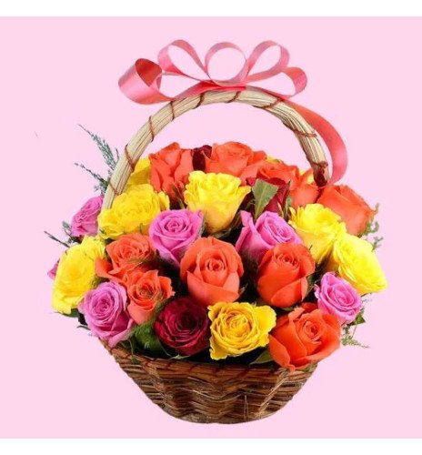 Elegant Basket of Playful Mixed Roses
