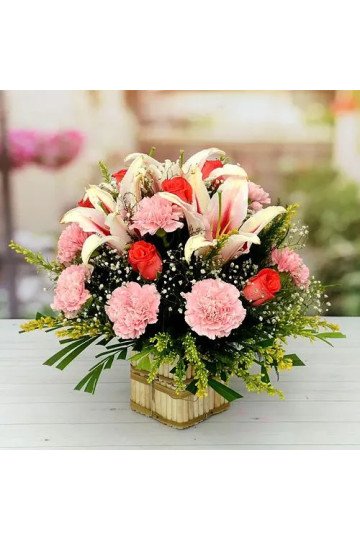 Elegant Full of Carnations Lily N Roses Basket