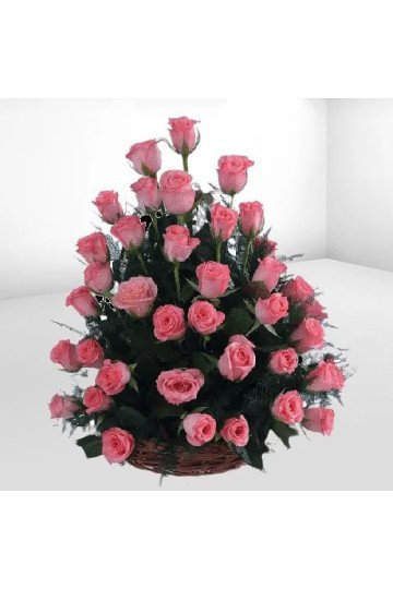 Elegant One Sided Basket of Pink Roses with Fillers