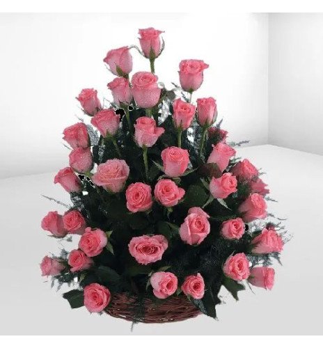 Elegant One Sided Basket of Pink Roses with Fillers