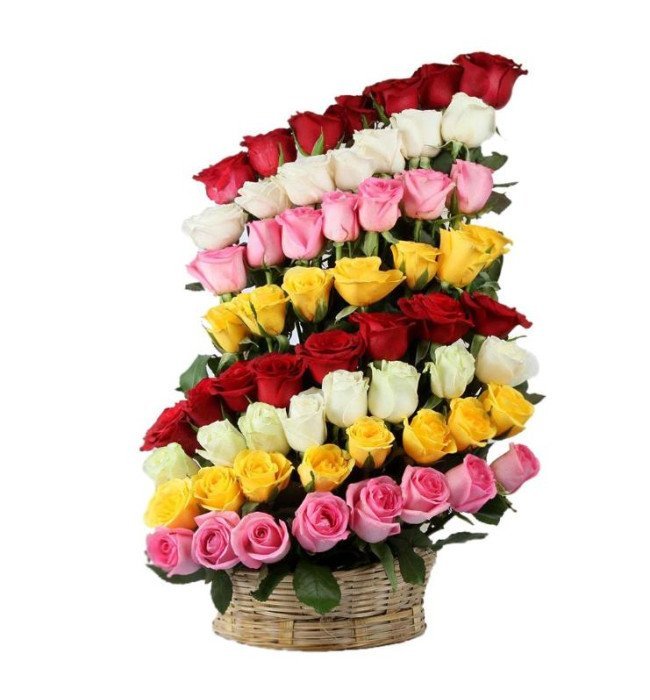 Exotic Multicolored Rose Basket