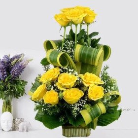 Mesmerizing Basket of Yellow Roses with Greens Mesmerizing Basket of Yellow Roses with Greens