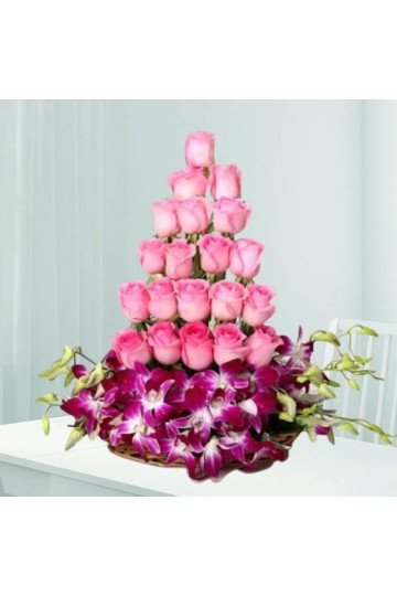 Pink Purple Tower - Mixed Roses For Beloved Pink Purple Tower - Mixed Roses For Beloved