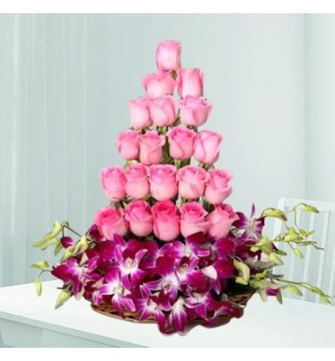 Pink Purple Tower - Mixed Roses For Beloved