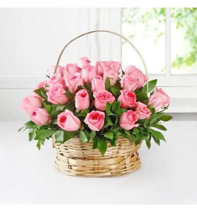 Pink Roses Basket