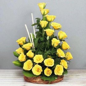 Sunrise Sweet Treat - A Basket Of Yellow Roses Sunrise Sweet Treat - A Basket Of Yellow Roses
