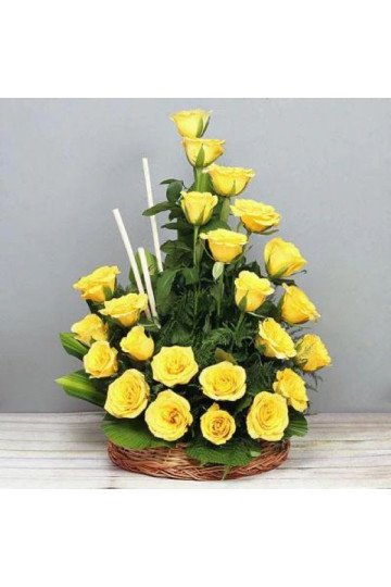 Sunrise Sweet Treat - A Basket Of Yellow Roses
