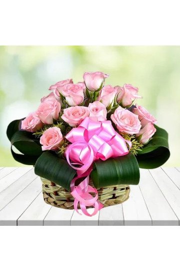20 Pink Roses Basket