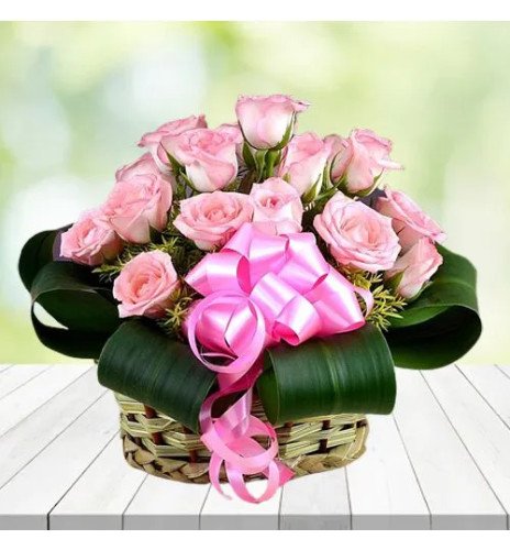 20 Pink Roses Basket