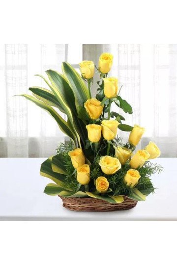 Glamorous Queen - A Basket Of Yellow Roses