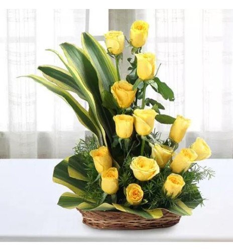 Glamorous Queen - A Basket Of Yellow Roses