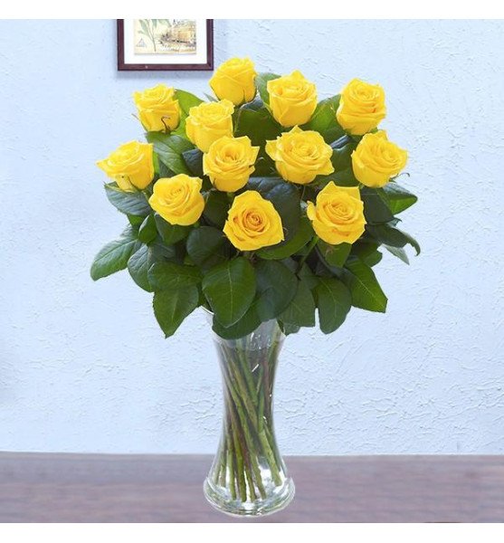 12 Yellow Roses Vase Arrangement