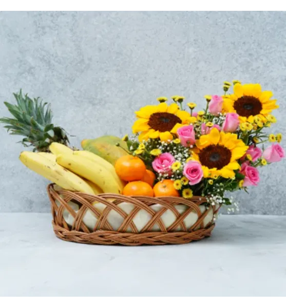Cheerful Sunflower N Fruit Basket