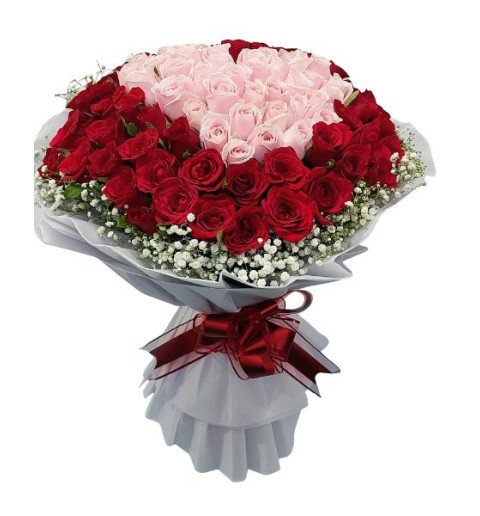 100 Red And Pink Roses Heart Bouquet