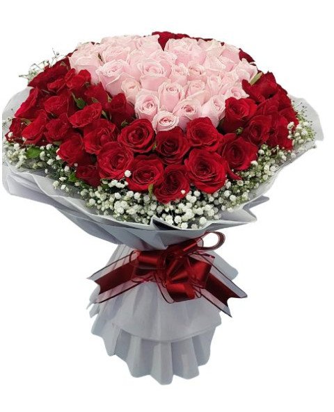 100 Red And Pink Roses Heart Bouquet