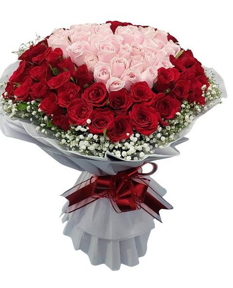 100 Red And Pink Roses Heart Bouquet