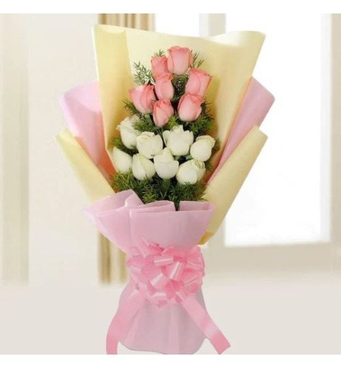Charming Pink And White - Pink And White Rose Bouquet