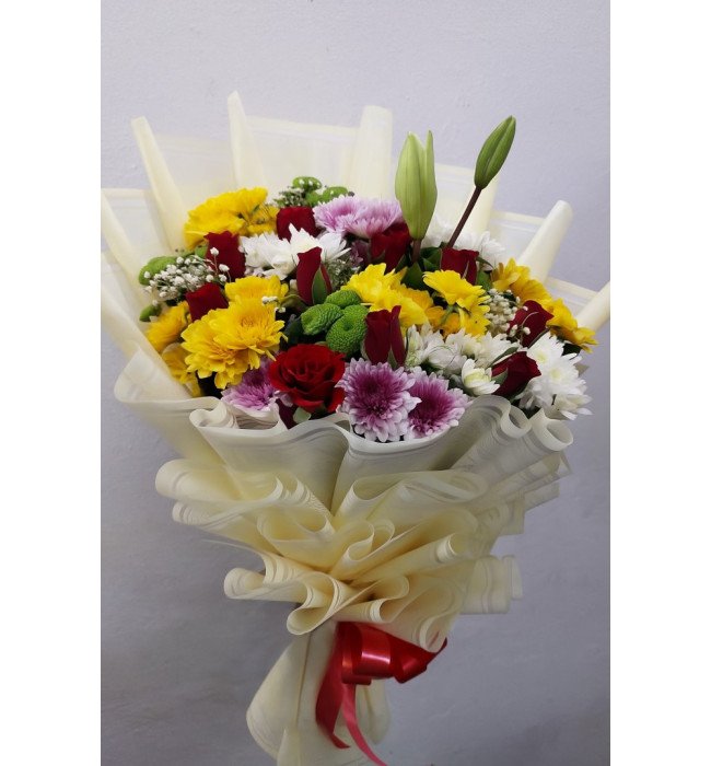 Floral Harmony – Mixed Flowers Hand Bouquet in Korean Wrap