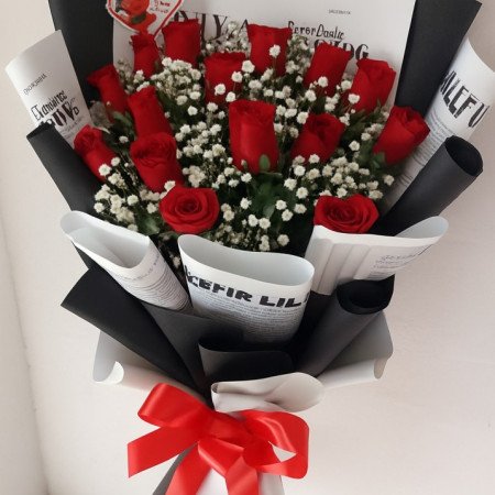 Scarlet Charm – 20 Red Roses Flat Bunch (Korean Wrap)