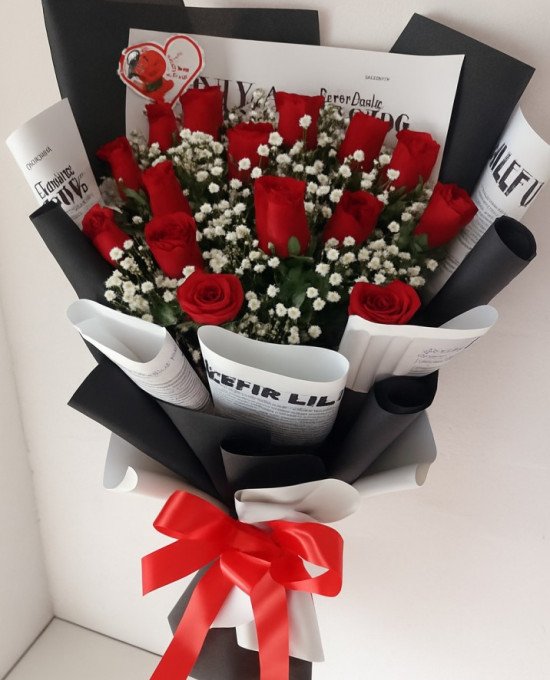 Scarlet Charm – 20 Red Roses Flat Bunch (Korean Wrap)