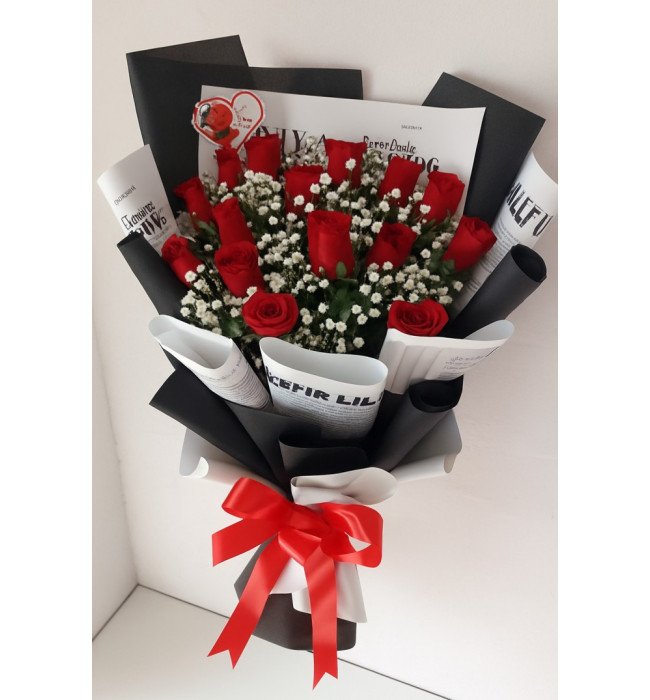 Scarlet Charm – 20 Red Roses Flat Bunch (Korean Wrap)