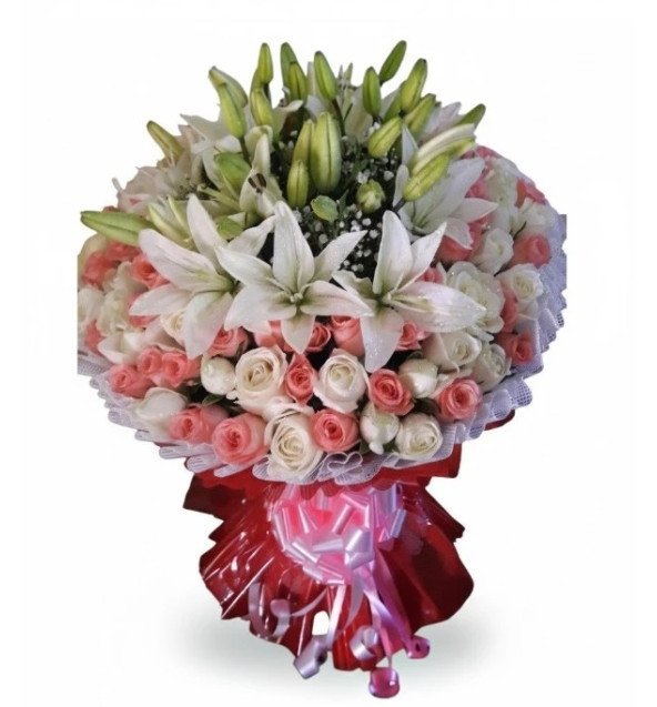Premium White Lilies and Pink Roses Bouquet