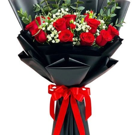 Red Roses Bouquet Black Korean Paper