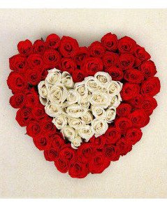 100 Red & White Roses Heart Bouquet