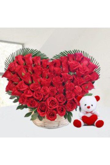 Red roses heart with teddy Red roses heart with teddy