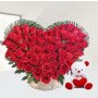 Red roses heart with teddy