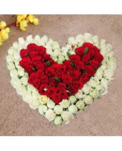 100 White & Red Roses Heart shape 