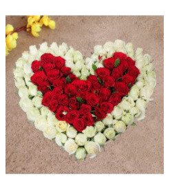 100 White & Red Roses Heart shape 